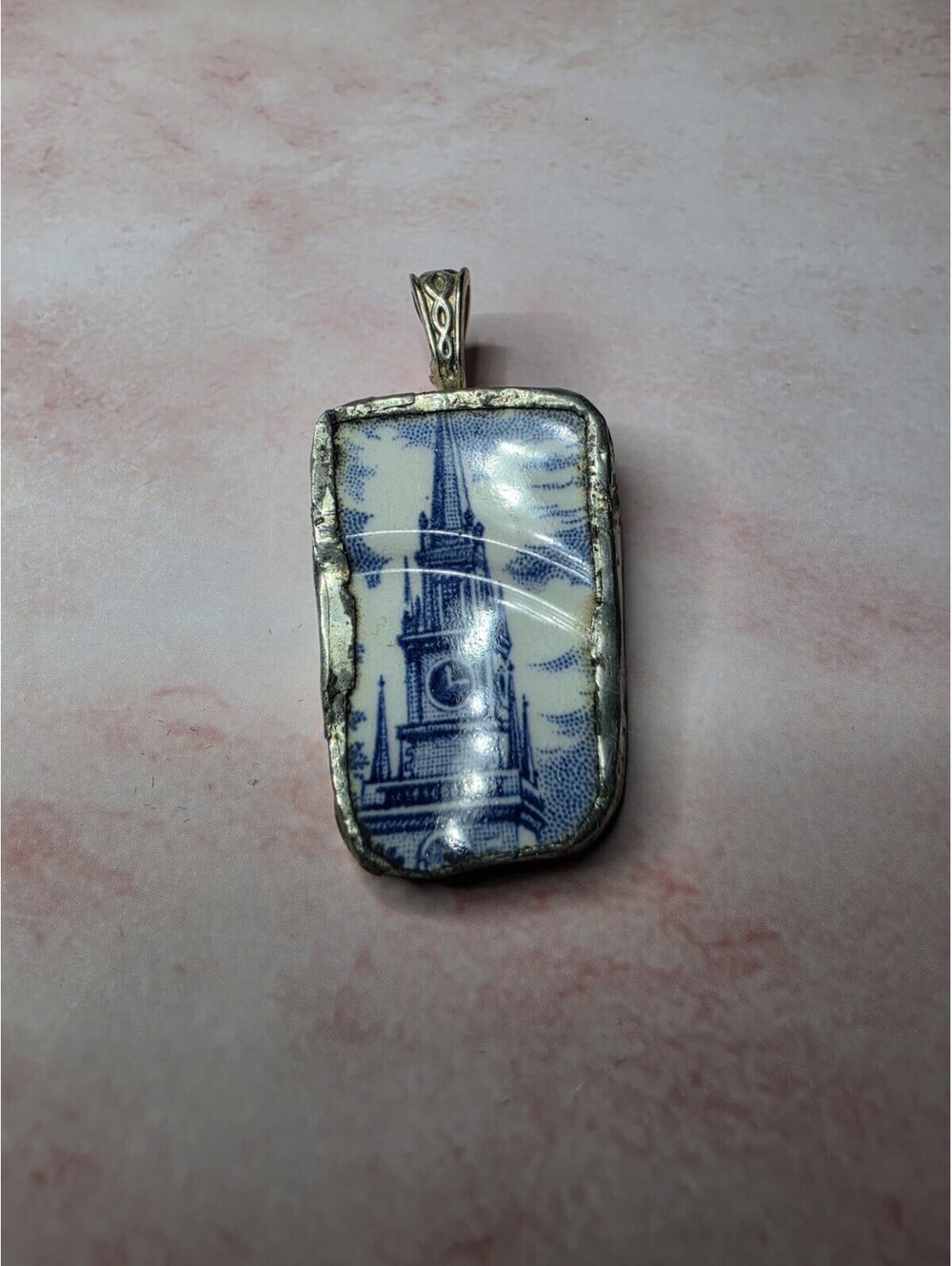 Liberty Blue Old North Church Broken China Pendant Only